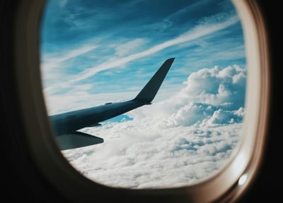 Airplane wing view from the cabin
