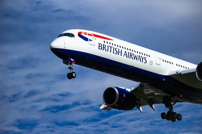 British Airways plane in the air