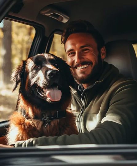 Man and dog in a car Man and dog in a car