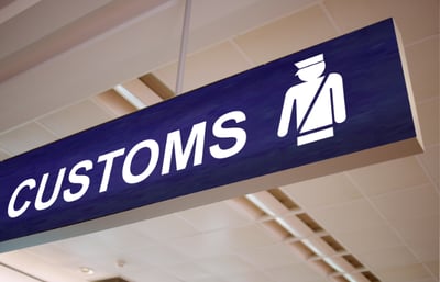 Customs sign at airport in Lisbon.