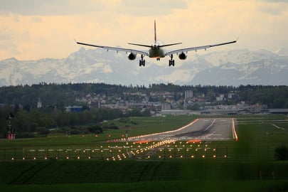 airplane landing in zurich