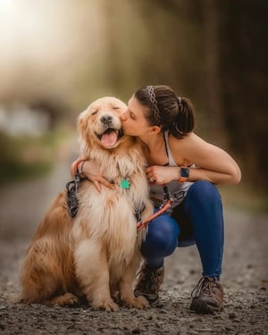 girl kissing golden retriever girl kissing golden retriever