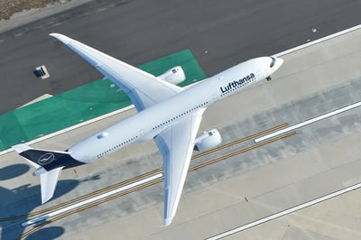 Lufthansa plane leaving the runway