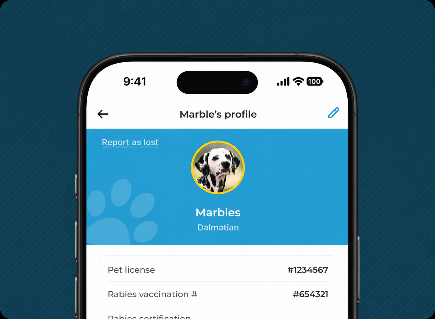 CareTags pet tracking portal visual with a dog and the tracking system. CareTags pet tracking portal visual with a dog and the tracking system.