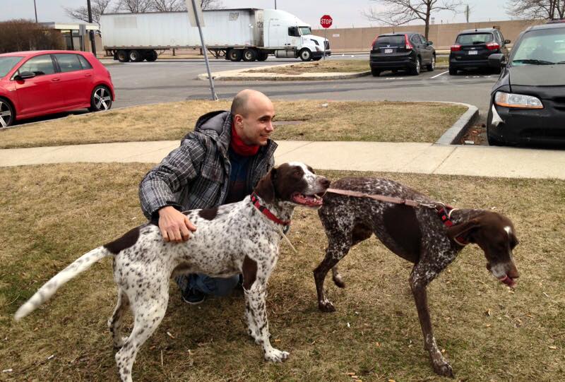 two-dogs-and-owner-outside