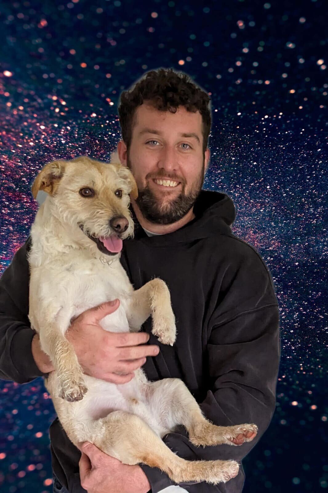 dog-with-owner-space-background